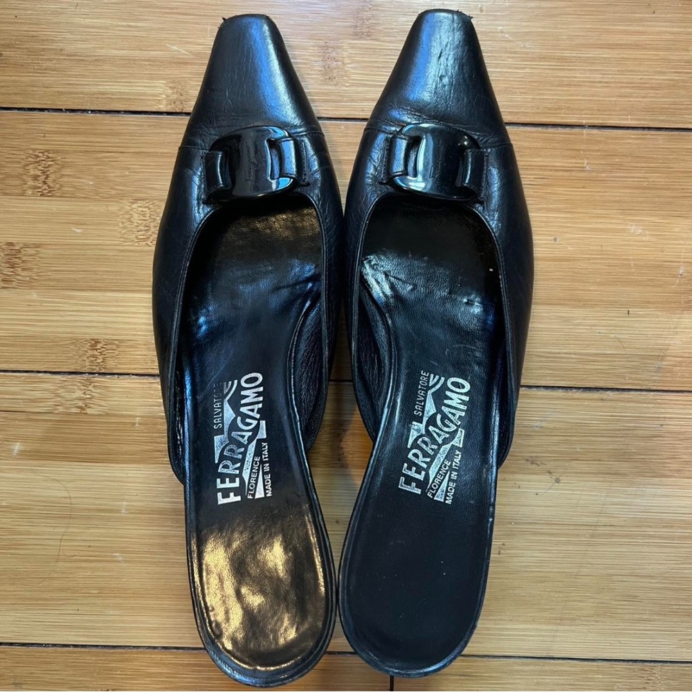 Salvatore Ferragamo Black Leather Mules